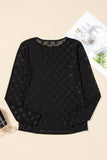 Black Mesh Bow Pattern Long Sleeve Top