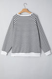 Black Stripe Raglan Sleeve Side Slits Loose Sweatshirt