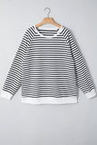 Black Stripe Raglan Sleeve Side Slits Loose Sweatshirt